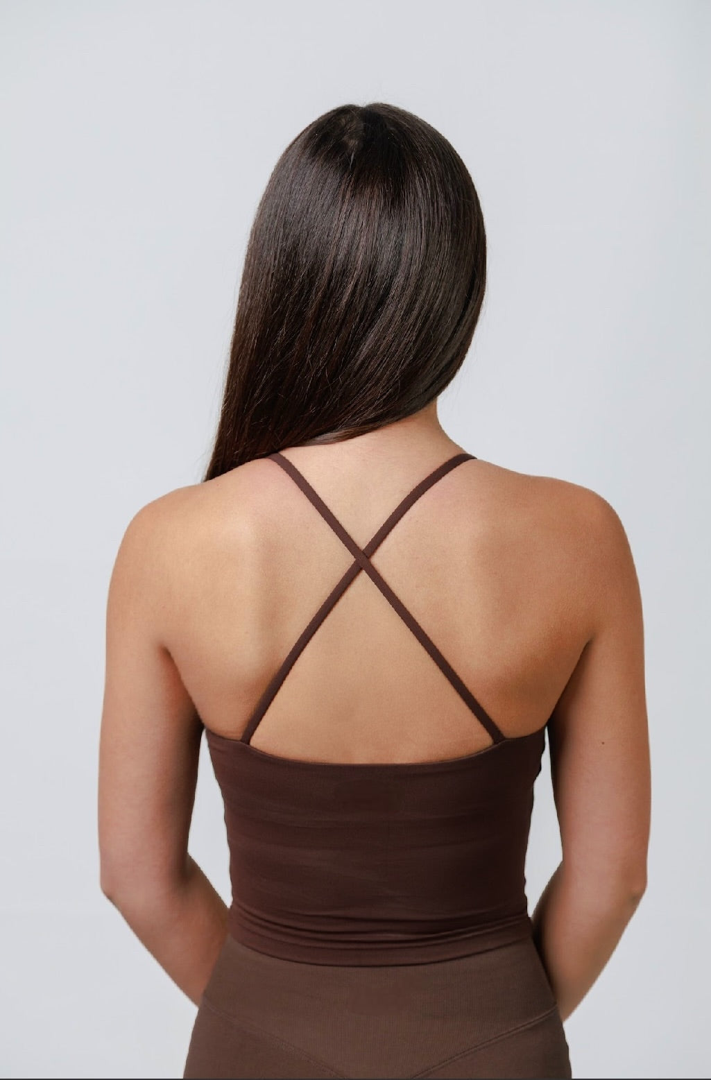 Buttersoft Strappy Vest with Built in Bra Shelf Mid length - Espresso