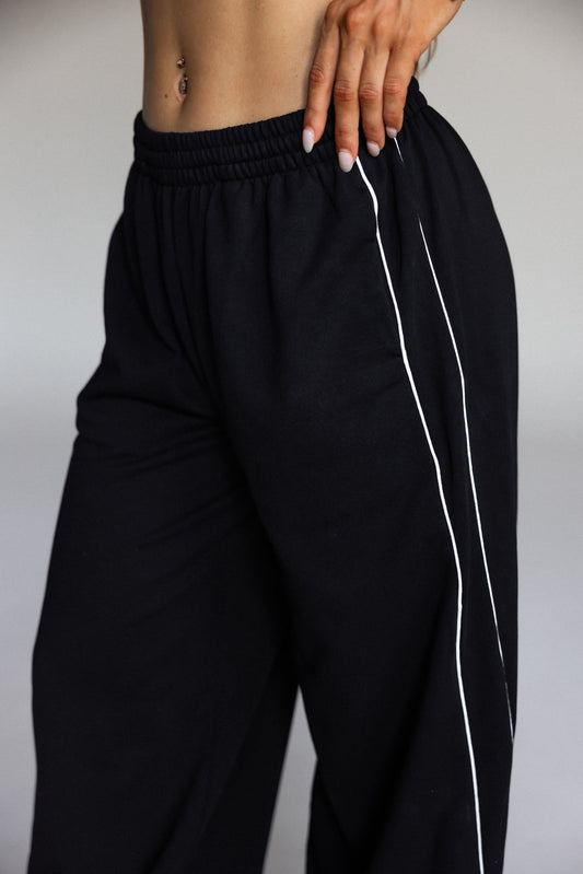 WIDE LEG JOGGER PANTS - BLACK